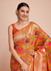 Paithani Silk Orange Colour Party Wear Saree